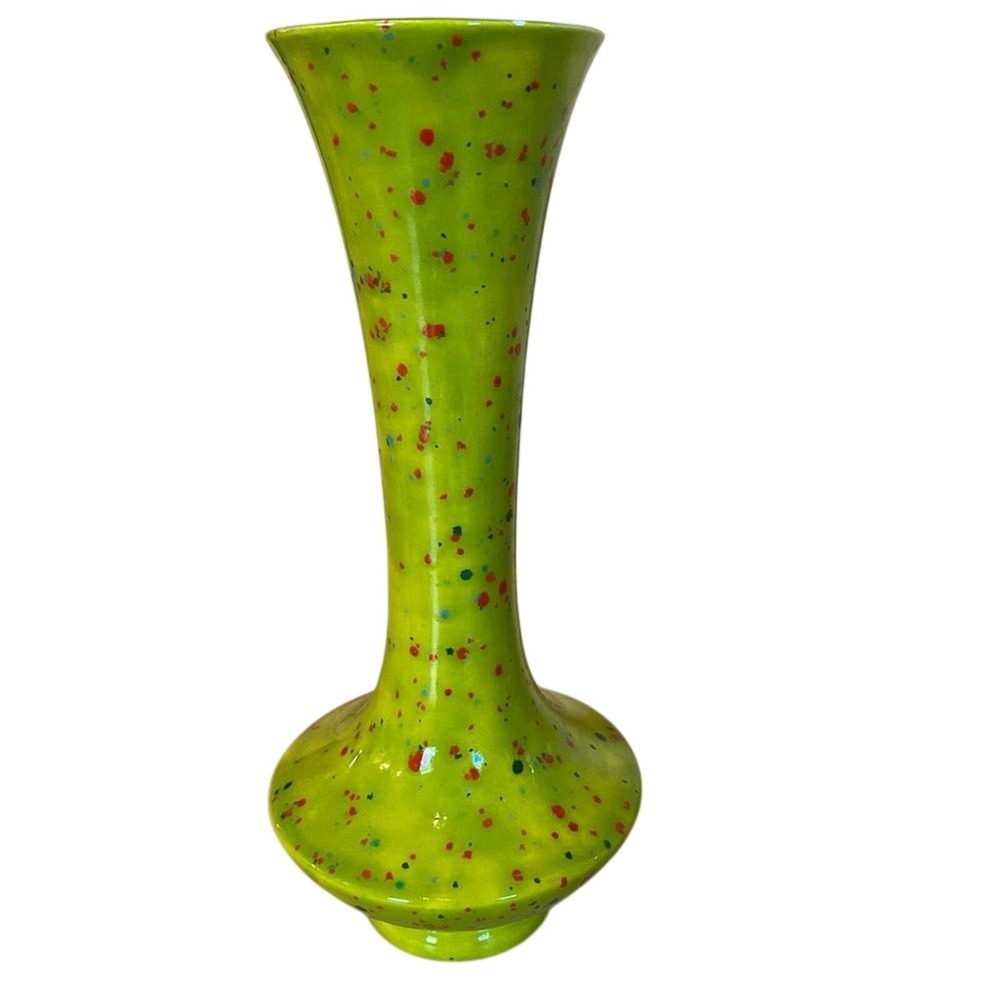 Vintage 1972 Atomic Mid Century Modern Neon Speckle Studio Pottery Vase Signed